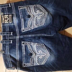 Rock Revival Dark Blue Jeans with White Detailing